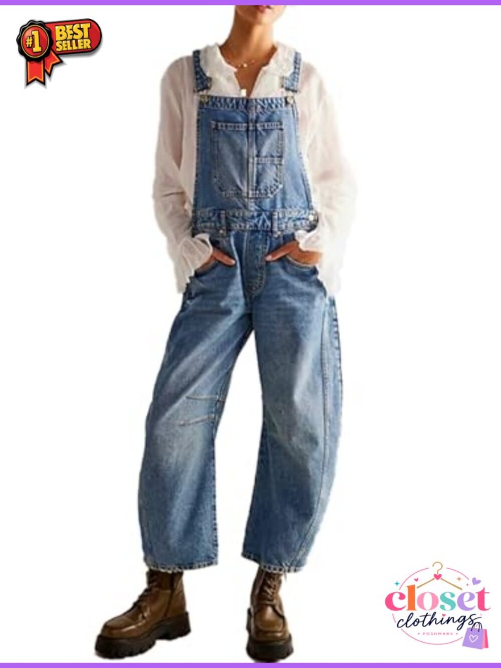 Women's Denim Overalls Distressed Baggy Bib Jumpsuit Loose Fit Low Stretch